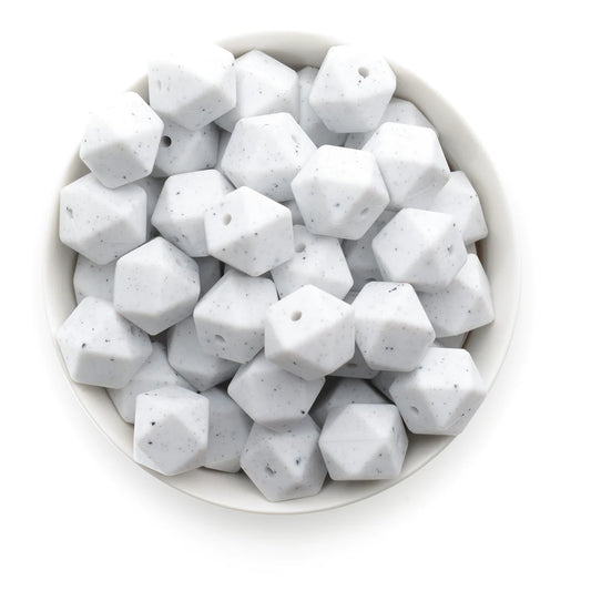 Hexagon Beads 17mm - White Speckled- 64